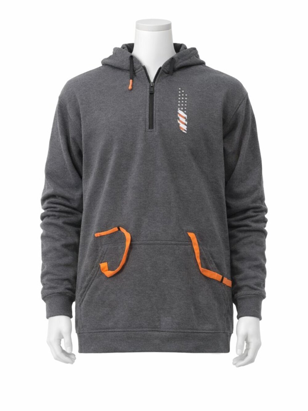 Tactical Gray Pullover Hoodie Neon Orange Accents Size L